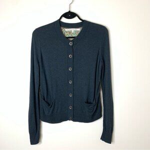 RACHEL Rachel Roy Snakeskin Print Button Cardigan Sweater Green Navy Size Small